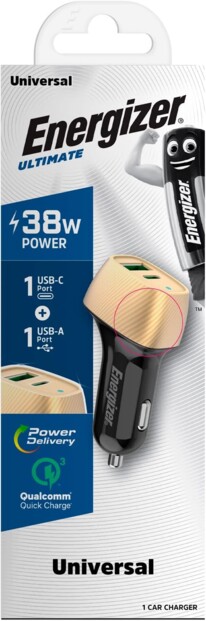 Packaging du chargeur rapide allume-cigare USB-A/USB-C Energizer