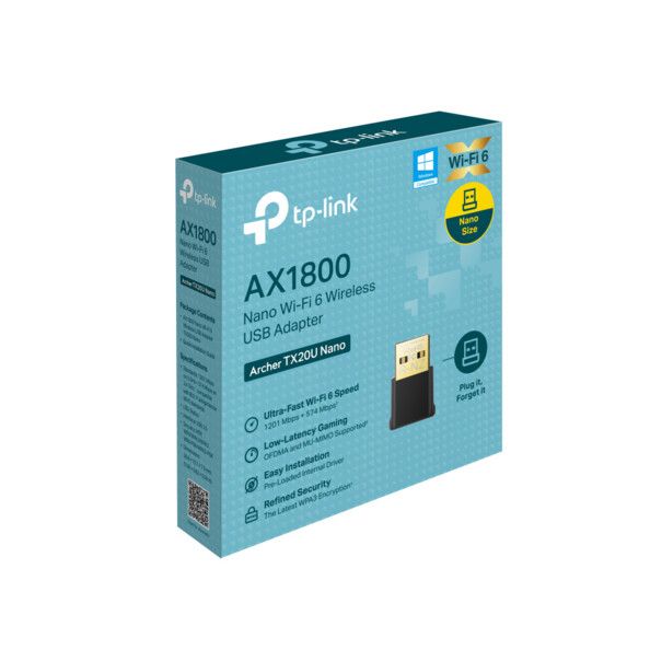 Adaptateur wifi 6 USB AX1800 Archer TX20U Nano avec mode d’emploi en français dans son emballage cartonné