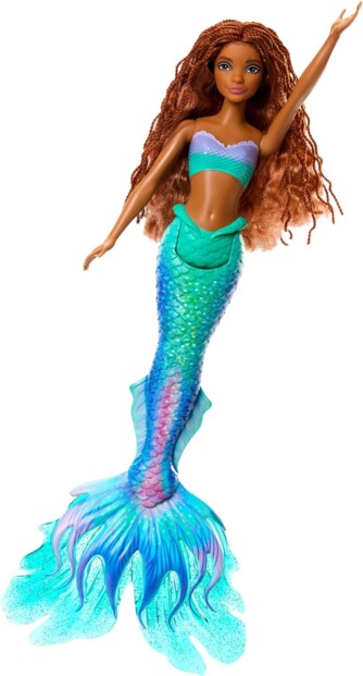 Ariel porte une tenue authentique inspirée du film et est dotée de longs cheveux