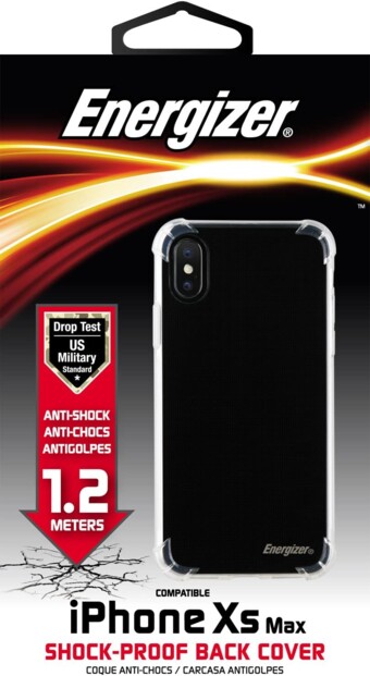 Face avant du packaging Energizer avec mise en avant des caractéristiques de la coque de protection renforcée