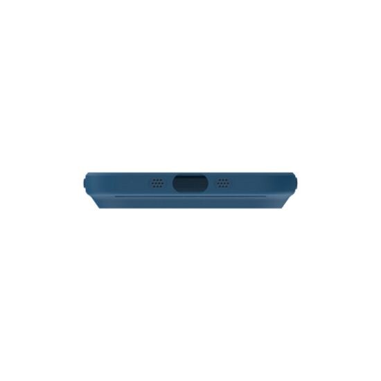 Vue du dessous de la coque souple bleue Just In Case avec ouvertures pour sorties audio et port de chargement USB-C