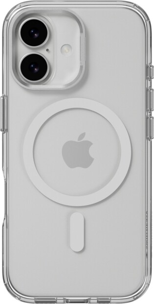 Arrière d'un iPhone 17 protégé par un étui argent/transparent avec anneau magnétique MagSafe