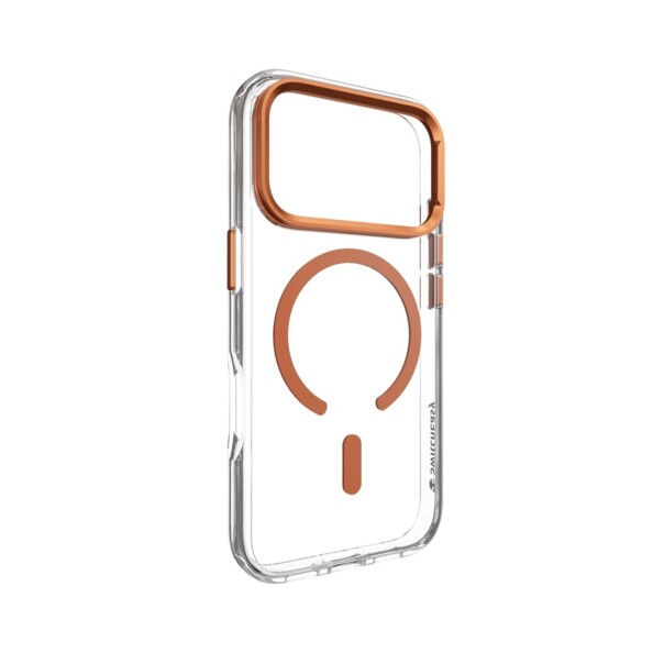 Coque magnétique MagSafe pour iPhone 17 coloris corail avec support smartphone pliable intégré