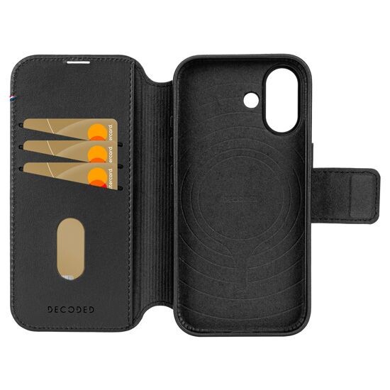 Vue intérieure de l'étui avec coque rigide et portefeuille pour 3 cartes