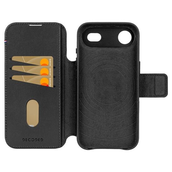 Vue intérieure de l'étui avec coque rigide et portefeuille pour 3 cartes