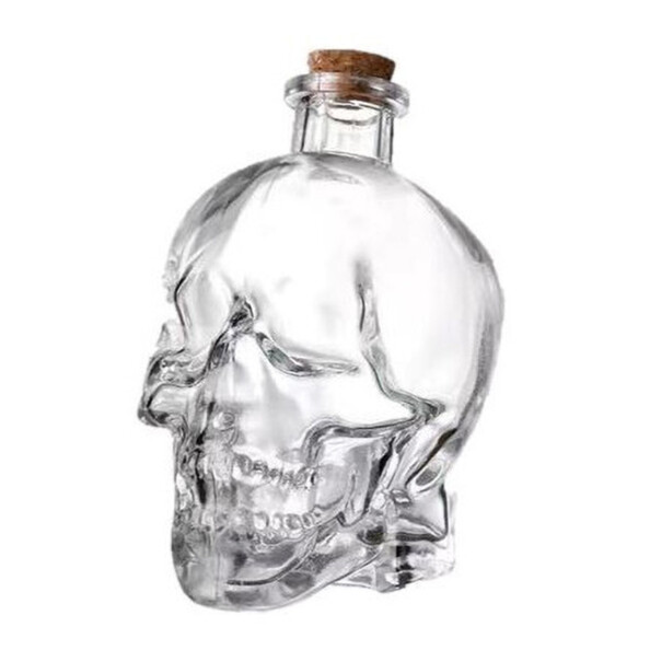 Fiole en verre en forme de tête de mort de la marque Cotillons d’Alsace