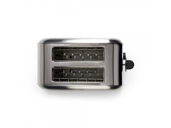 Vue du dessus sur les 2 fentes larges 3 cm du grille-pain en inox gris Livoo pour tranches de pain de mie, brioche, bagel et baguette épaisses