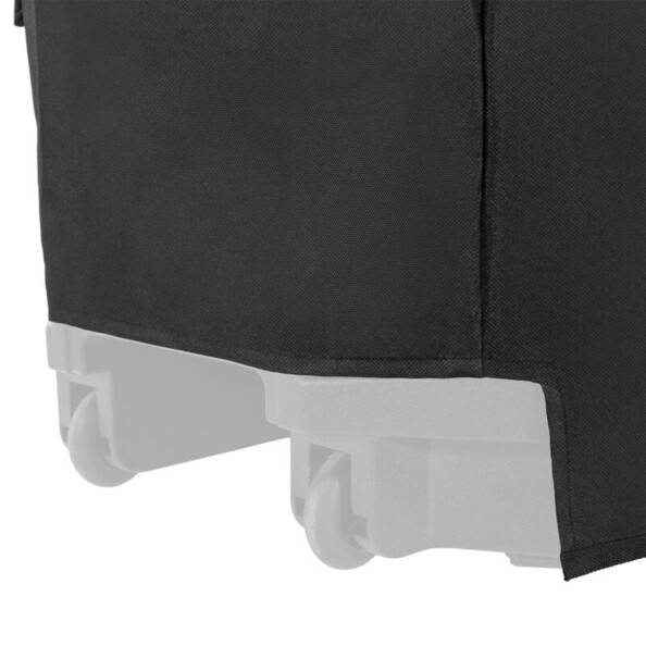 Zoom sur la découpe de la housse laissant libre accès aux roulettes