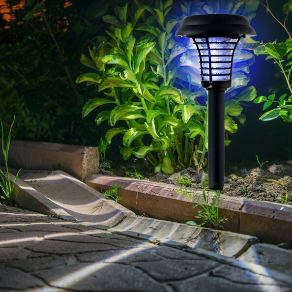 Lampe solaire anti insectes planter dans un jardin