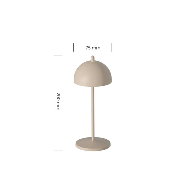 Lampe de table à intensité variable coloris beige mat avec diamètre 75 mm et hauteur 200 mm annotées