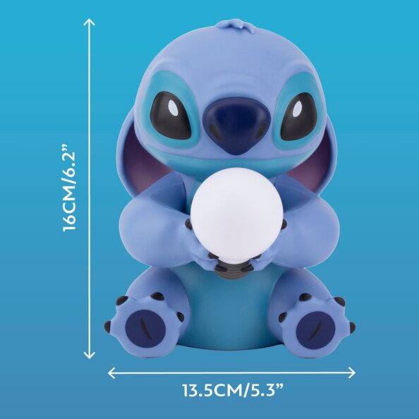 Personnage lumineux Lilo et Stitch de face avec longueur et largeur annotées