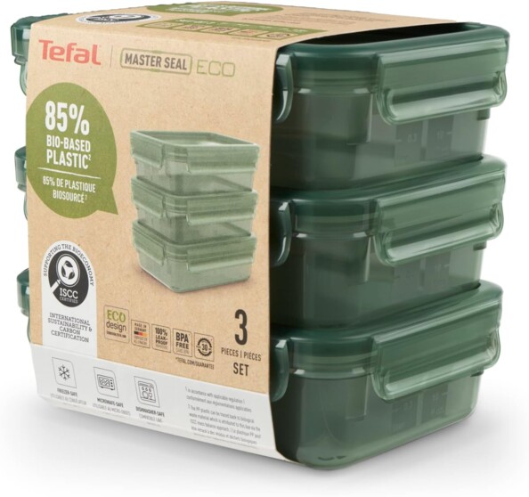 3 boîtes de conservation en plastique partiellement biosourcé par Tefal