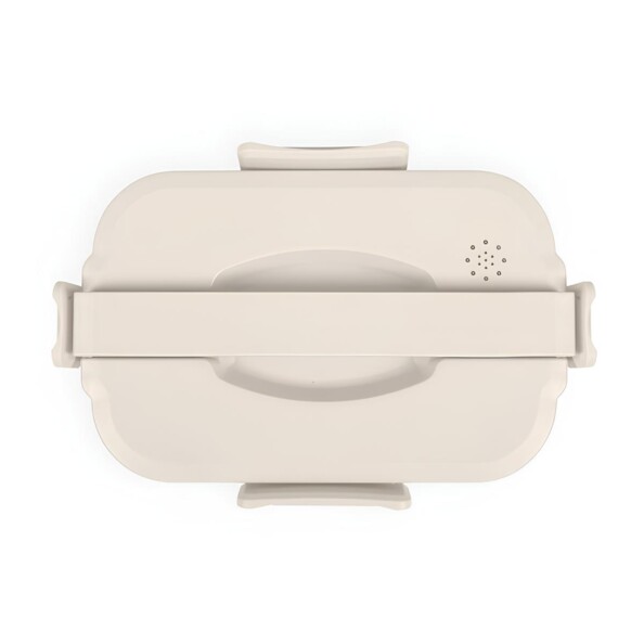 Vue du dessus sur le couvercle avec poignée, trous d'évacuation de vapeur et fermeture à clip