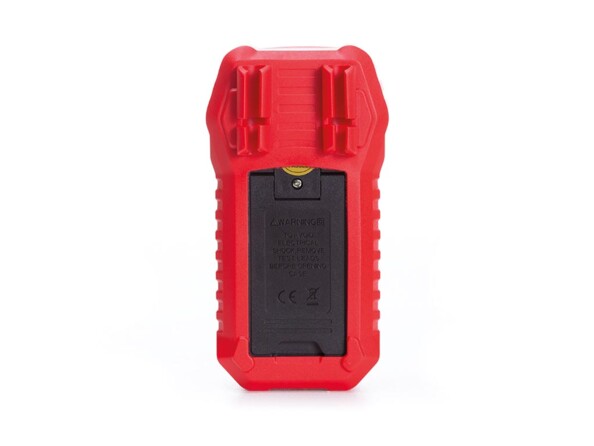 Face arrière du boîtier en plastique ABS noir du multimètre avec manchon en silicone rouge et compartiment à piles AAA