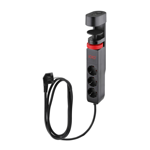 Multiprise avec pince de fixation pour table coloris noir et rouge avec câble 1,5 m