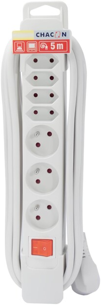 Bloc d'alimentation 3 x CEE 7/7 16 A et 4 x CEE 7/16 2,5 A coloris blanc avec câble 3 m dans son emballage