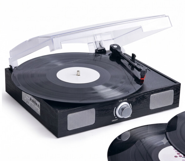 Platine vinyle Inovalley TD11 noire avec disque et haut-parleurs intégrés