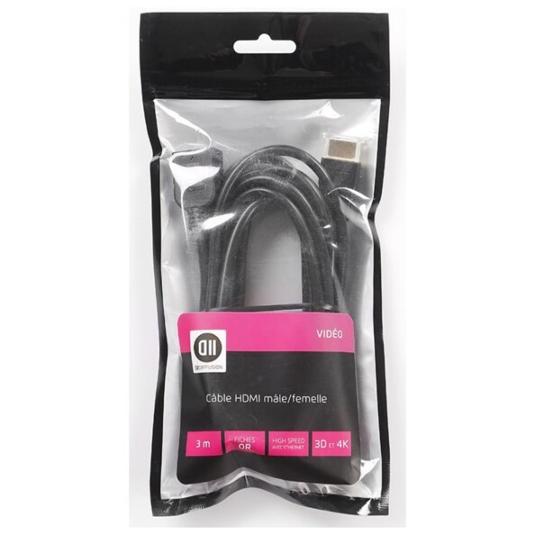 Rallonge HDMI mâle femelle 3 m 4K Ultra HD et 3D