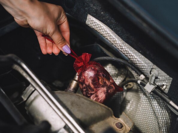 Installation de l'anti-nuisibles naturel dans le compartiment moteur d'une voiture