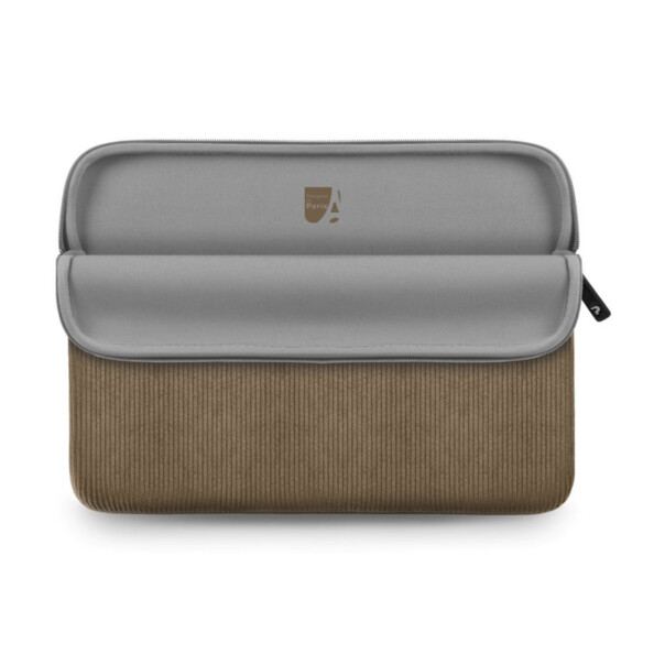 Housse de protection type sleeve pour tablette et PC portable jusqu'à 14 pouces ouverte avec intérieur rembourré gris et fermeture à glissière
