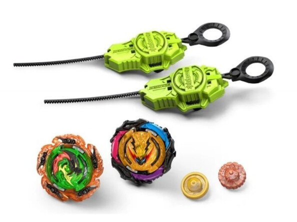 2 toupies Beyblade avec 2 lanceurs et 2 pointes supplémentaires