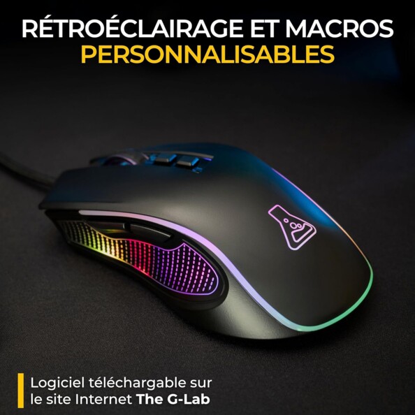 Souris gaming filaire Kult Thorium 12 800 DPI avec rétroéclairage et 7 boutons
