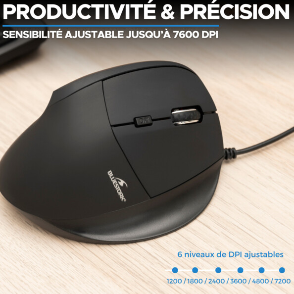 Souris optique ergonomique filaire M-W-ERGO 7600 dpi