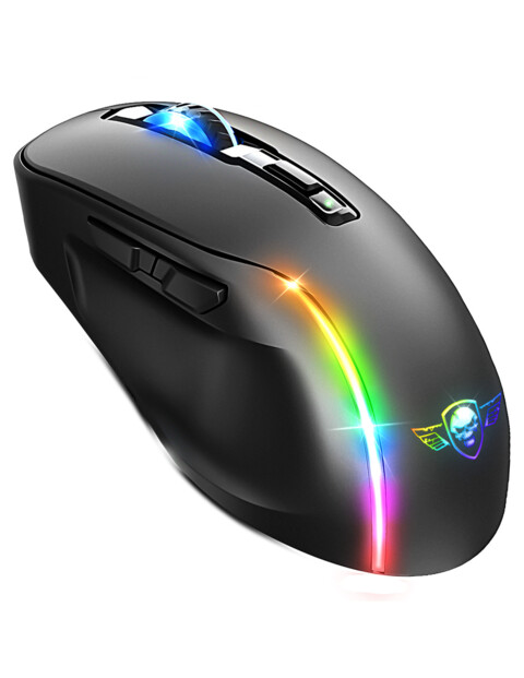 Vue de biais côté gauche de la souris RVB programmable et personnalisable