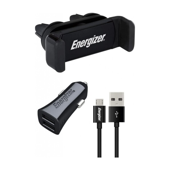 Support smartphone pour grille de ventilation avec chargeur auto 17 W et câble Micro-USB de la marque Energizer