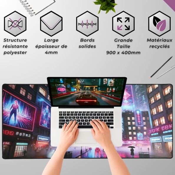 Tapis de souris gaming XXL 900 x 400 mm bords cousus - CYBERCITY