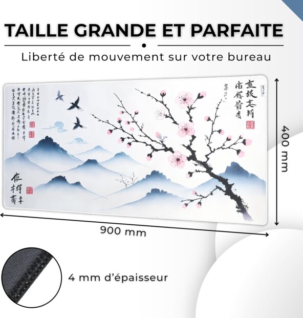 Tapis de souris gaming XXL 900 x 400 mm bords cousus - SAKURA