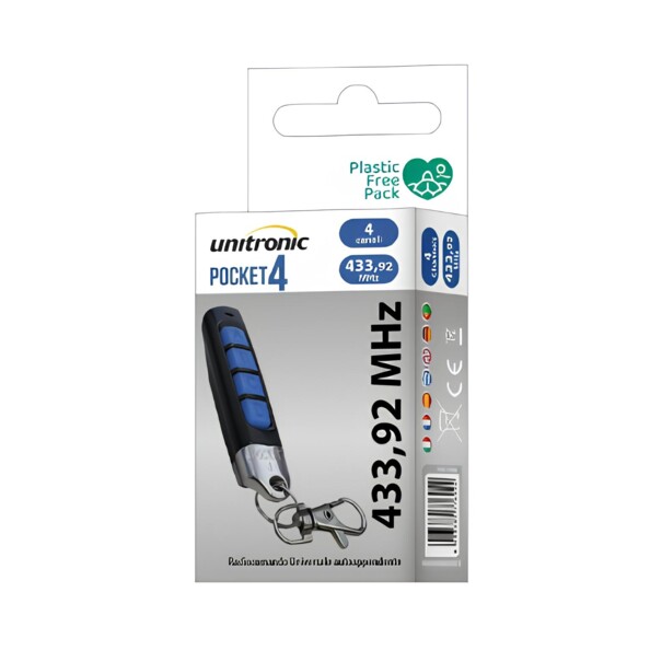 Télécommande radio 433,92 MHz Pocket 4 avec mousqueton pour porte de garage dans son emballage