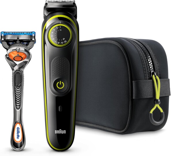 Trousse avec tondeuse BRAUN BeardTrimmer BT3941 et rasoir Gilette Fusion5