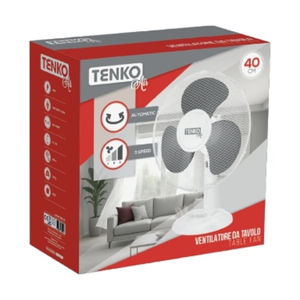 Ventilateur de table en plastique blanc 40 cm TENKO dans son emballage cartonné