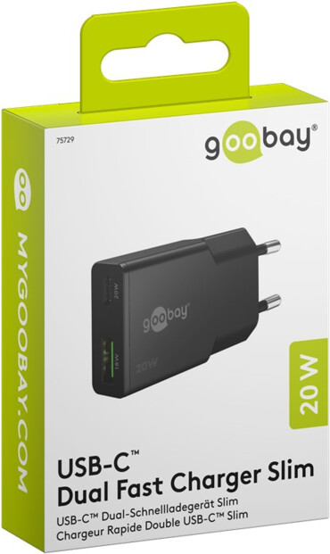 Chargeur secteur GaN USB-A/USB-C 20 W - Noir