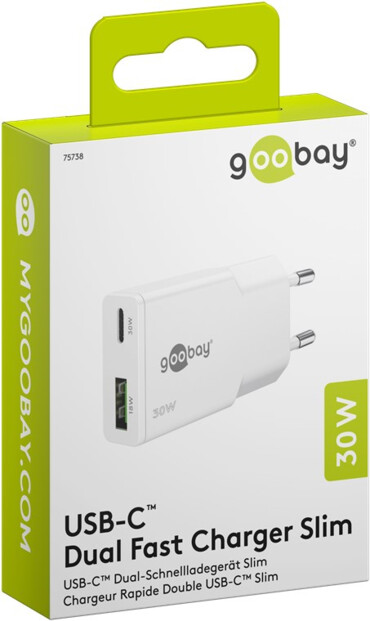 Chargeur secteur GaN USB-A/USB-C 30 W - Blanc