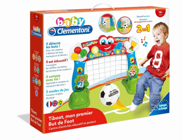 Verso boîte Tiboot baby Clementoni avec détecteur de buts et 3 modes de jeu éducatifs