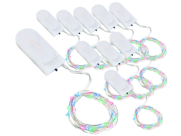 Pack de 10 guirlandes LED RVB avec 20 piles bouton et mode d'emploi en français