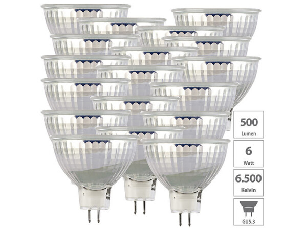 18 spots LED GU5.3 - 6 W - 500 lm - Blanc lumière du jour