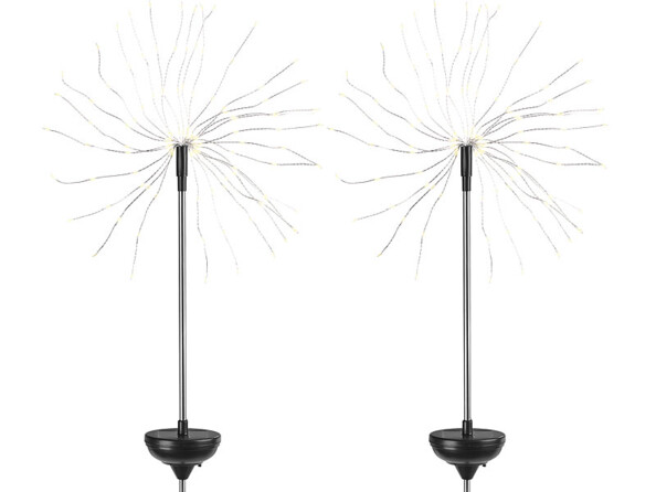 Deux décorations solaires avec lumière blanc chaud à effet feu d'artifice.