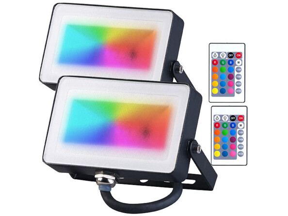 2 projecteurs d'extérieur télécomandés à LED RVB - 10 W - 750 lm - Blanc neutre