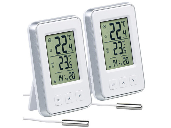Pack de 2 thermomètres numériques pour intérieur et extérieur avec capteur extérieur filaire de la marque Pearl