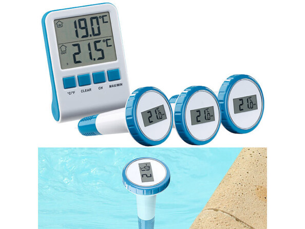 Reliez le récepteur à 3 thermomètres maximum (veuillez commander des thermomètres de piscine supplémentaires)