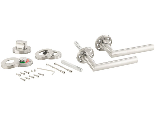 4 garnitures de porte modernes en inox - 8 poignées sur rosaces