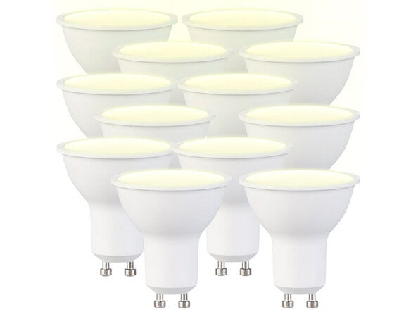 12 spots LED GU10 - 7 W - 540 lm - Blanc chaud Luminea