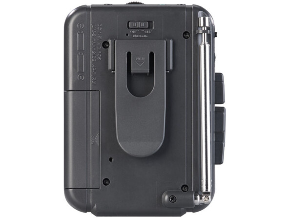 Arrière du boîtier coloris noir du lecteur de cassette portable avec clip ceinture