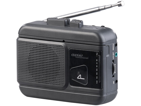 Baladeur lecteur de cassettes USB ou à piles avec antenne radio déployée