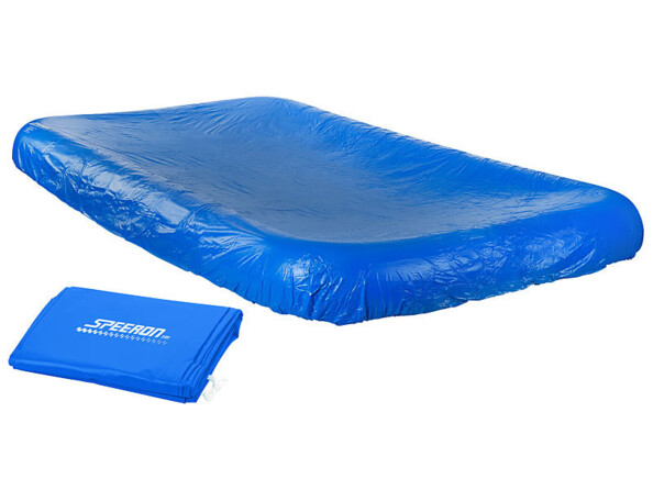 Bâche de protection bleue dépliée et pliée