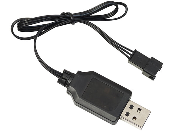 Buggy télécommandé à quatre roues motrices Mad Racing vue du câble de chargement USB