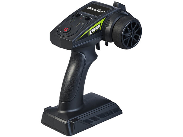 Buggy télécommandé à quatre roues motrices Mad Racing vue de la télécommande